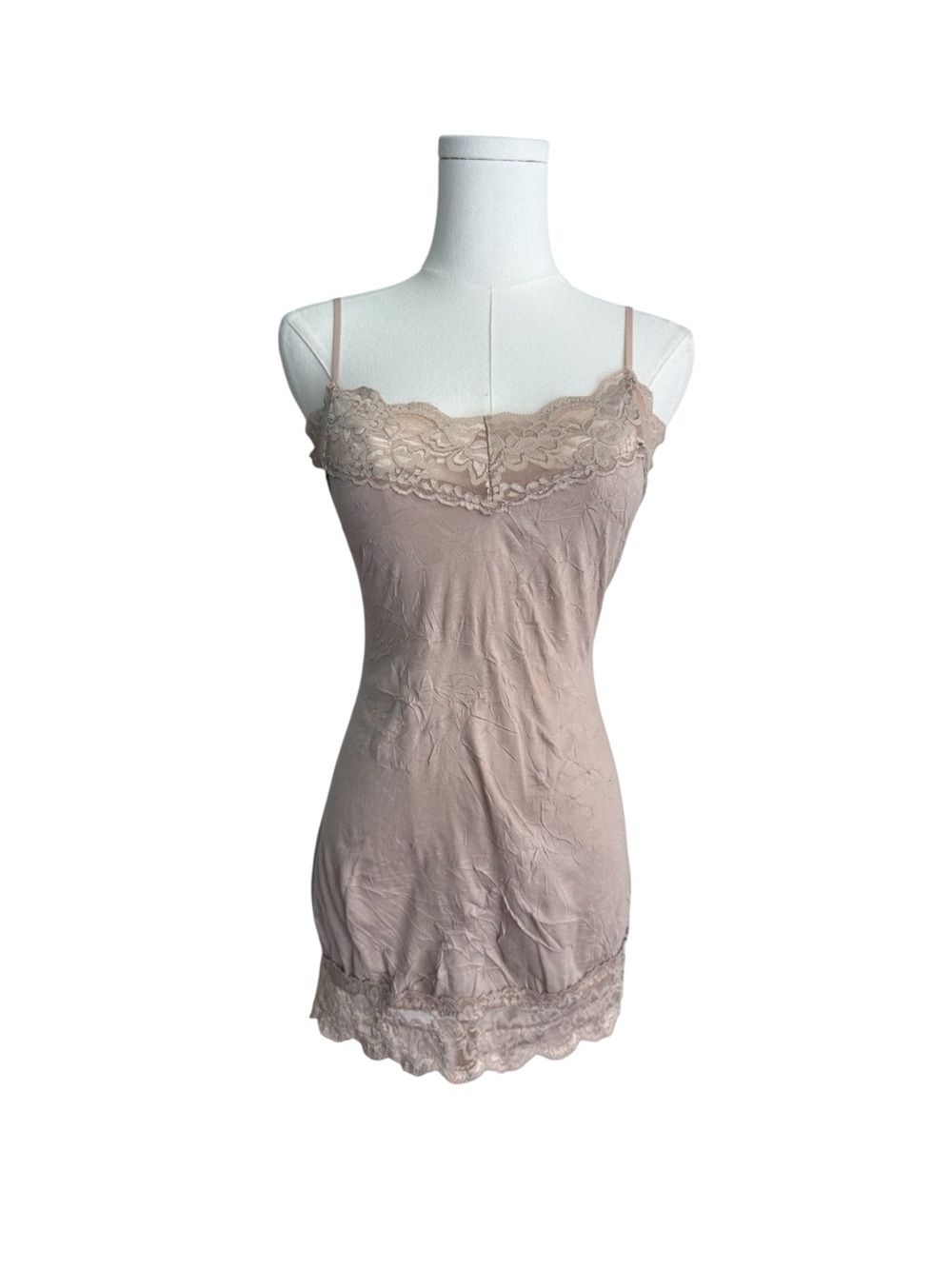 Arden B Y2K Lace Trim Satin Cami Y2K Nude Blush Adjustable Strap Tank Small